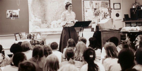 Me in the classsroom as my great-great-great-grandmother Betty Taylor